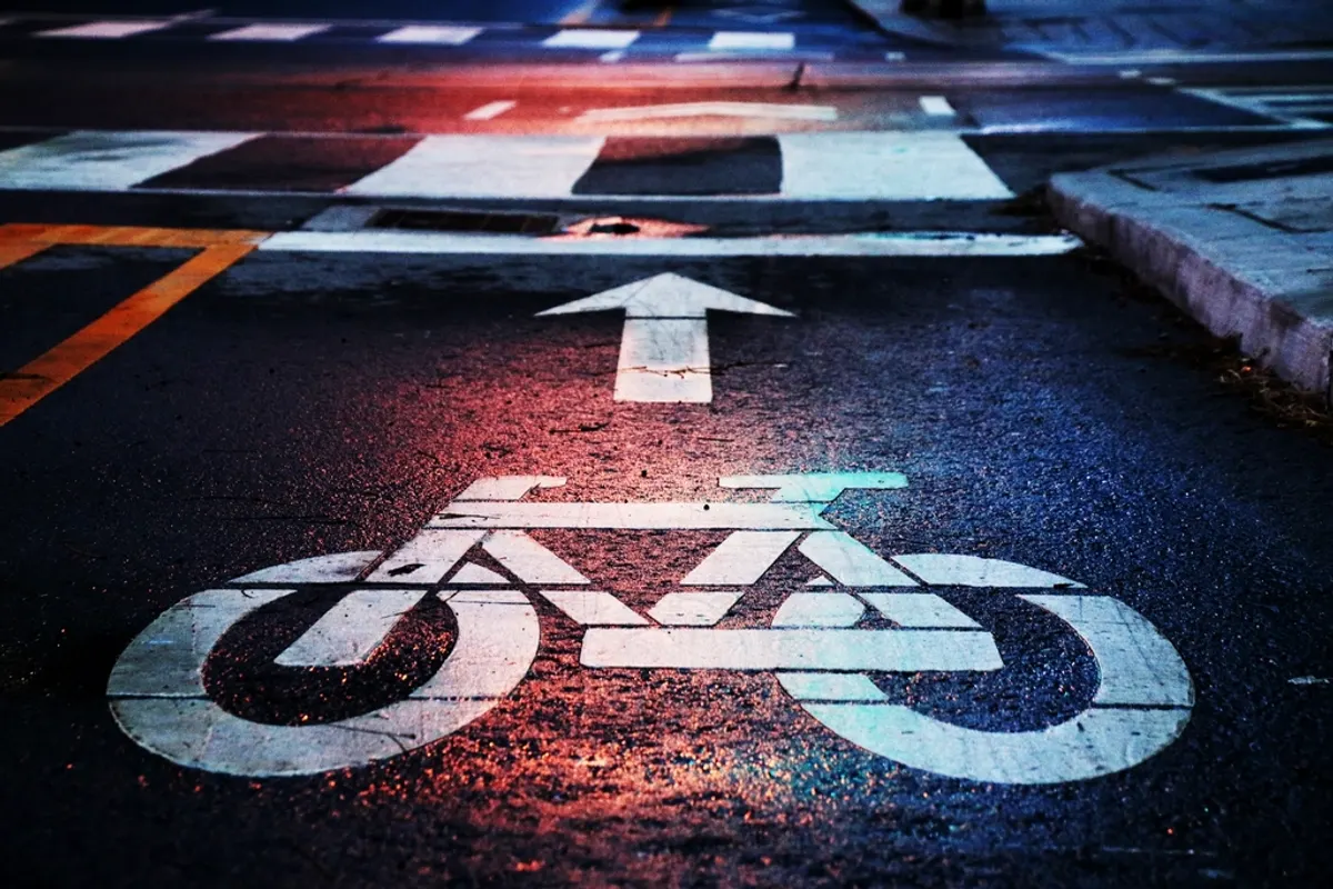 Macro white bike lane markings
