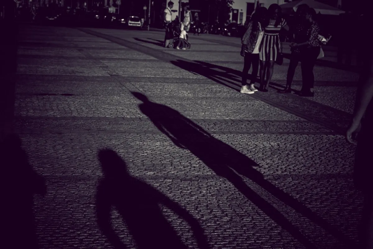 Pedestrian street shadows, black &